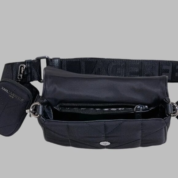 Karl Lagerfeld Paris Voyage Logo Black Quilted Crossbody Bag - Picture 4 of 16